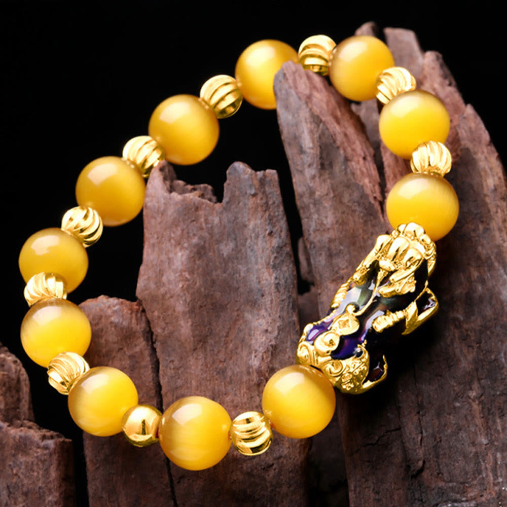 Braccialetto di supporto PiXiu con cambio colore degli occhi di gatto Buddha Stones