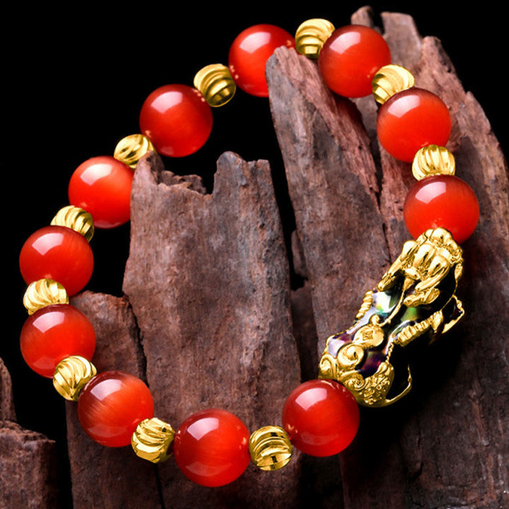 Braccialetto di supporto PiXiu con cambio colore degli occhi di gatto Buddha Stones
