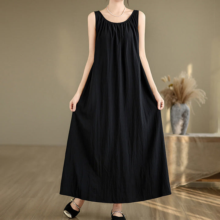 Abito midi in cotone con scollo rotondo, senza maniche, casual, estivo, a pieghe, con tasche, modello Buddha Stones - image 17