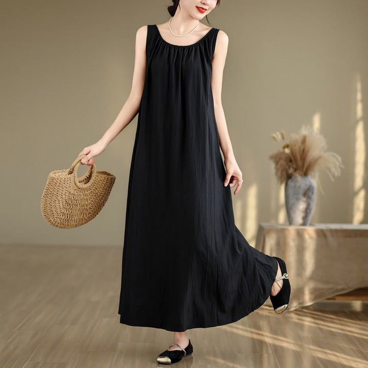 Abito midi in cotone con scollo rotondo, senza maniche, casual, estivo, a pieghe, con tasche, modello Buddha Stones - image 19