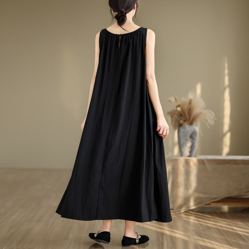 Abito midi in cotone con scollo rotondo, senza maniche, casual, estivo, a pieghe, con tasche, modello Buddha Stones - image 18