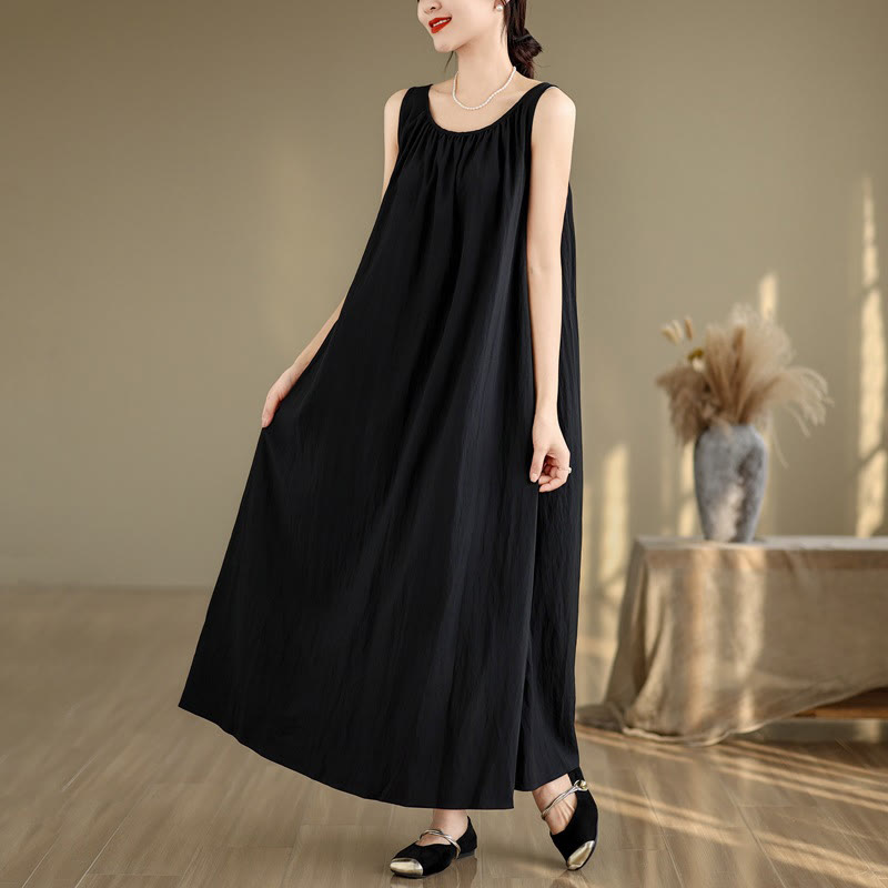 Abito midi in cotone con scollo rotondo, senza maniche, casual, estivo, a pieghe, con tasche, modello Buddha Stones - Nero - US8-10, UK/AU12-14, EU40-42 (2XL) - image 15