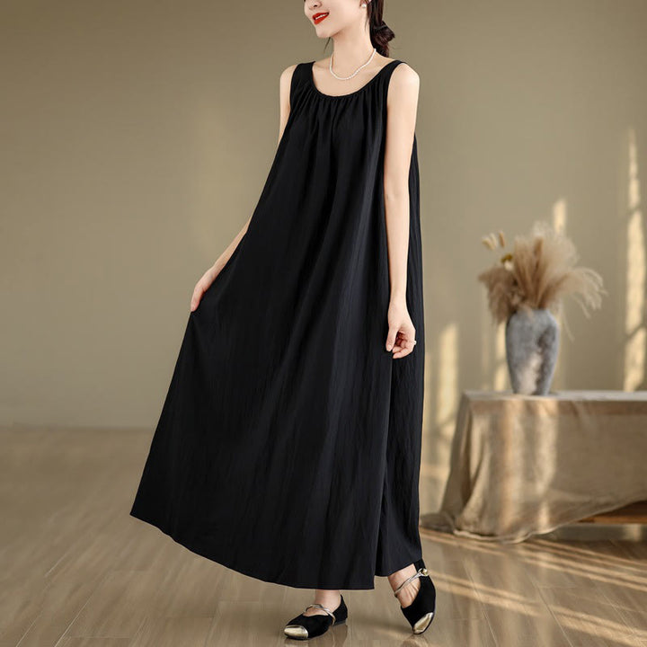 Abito midi in cotone con scollo rotondo, senza maniche, casual, estivo, a pieghe, con tasche, modello Buddha Stones - Nero - US8-10, UK/AU12-14, EU40-42 (2XL) - image 15