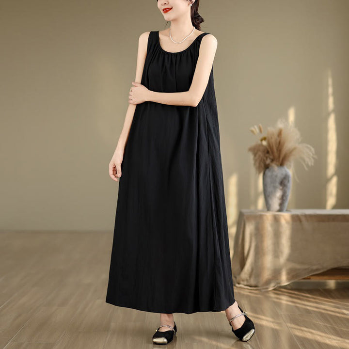 Abito midi in cotone con scollo rotondo, senza maniche, casual, estivo, a pieghe, con tasche, modello Buddha Stones - image 16
