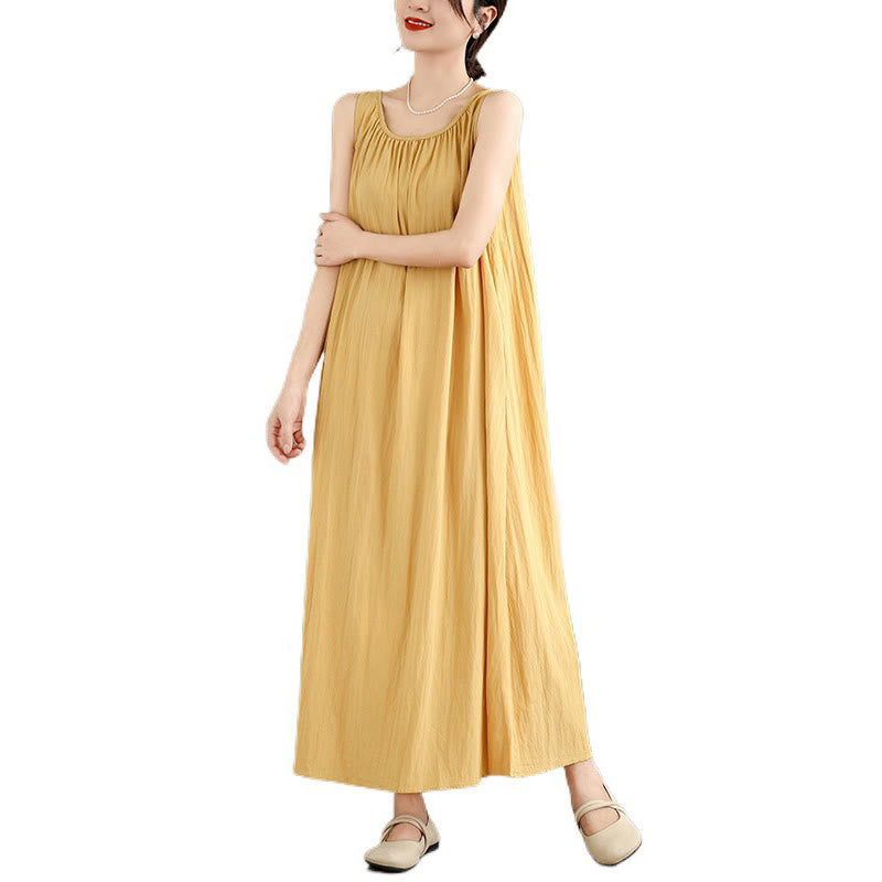 Abito midi in cotone con scollo rotondo, senza maniche, casual, estivo, a pieghe, con tasche, modello Buddha Stones - image 14