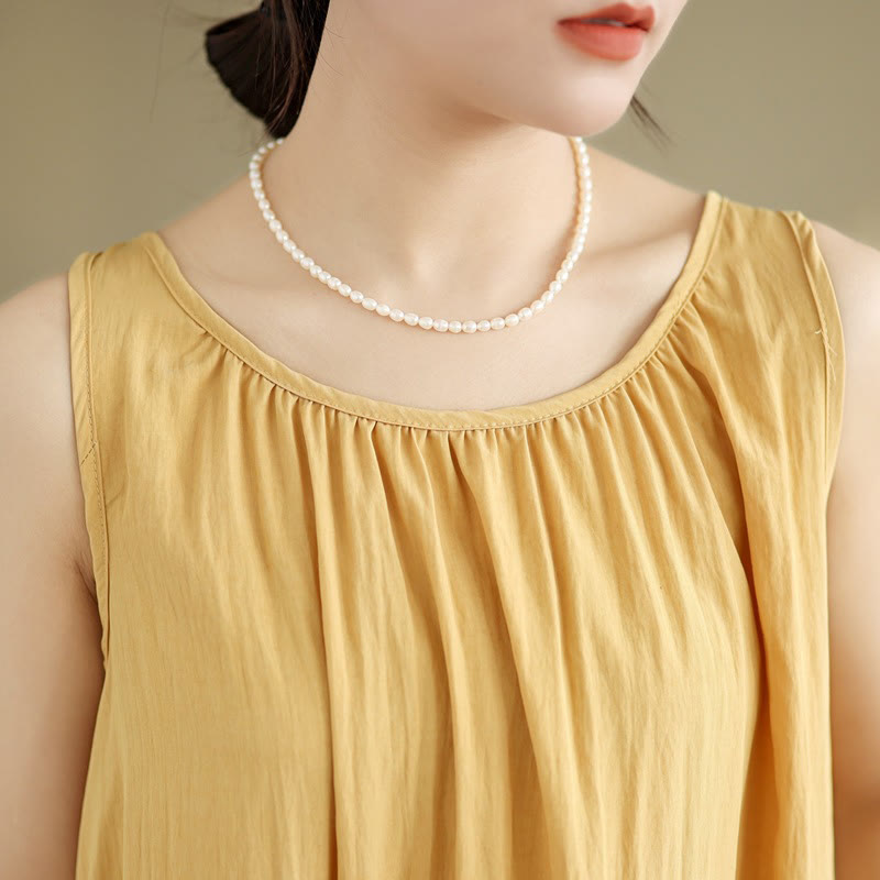 Abito midi in cotone con scollo rotondo, senza maniche, casual, estivo, a pieghe, con tasche, modello Buddha Stones - image 10