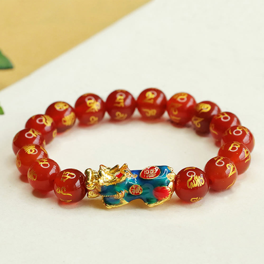 Bracciale Buddha Stones in agata rossa che cambia colore PiXiu Om Mani Padme Hum Calma