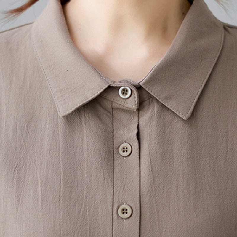 Abito midi casual in cotone e lino con maniche corte, allacciatura laterale e tasche, Buddha Stones - image 6