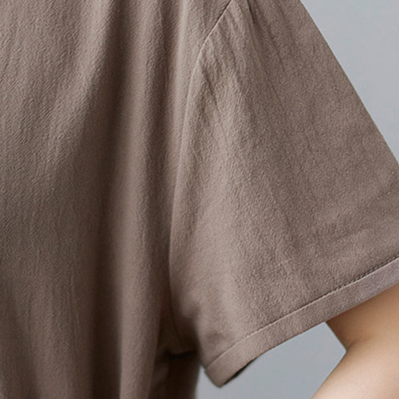 Abito midi casual in cotone e lino con maniche corte, allacciatura laterale e tasche, Buddha Stones - image 8