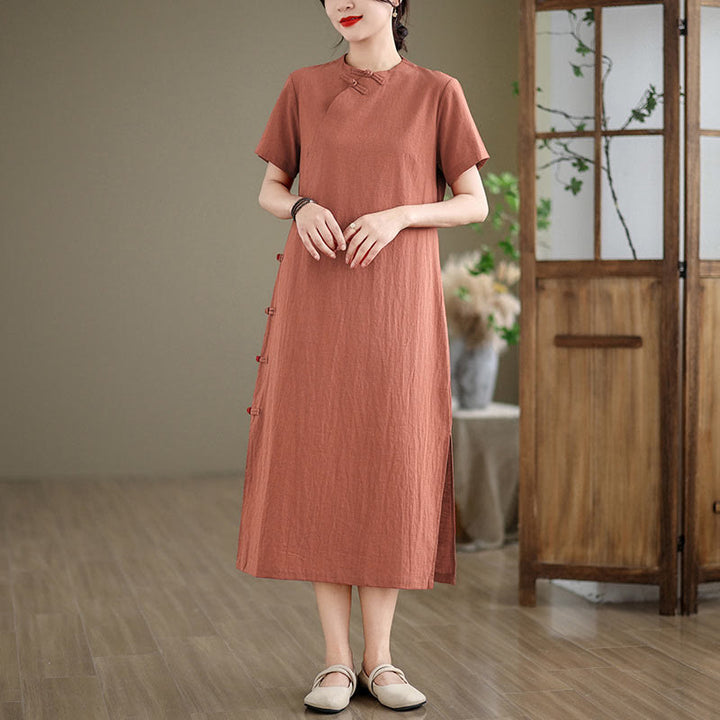 Abito midi cheongsam qipao con bottoni a rana, stile vintage estivo, in stile cinese , Buddha Stones