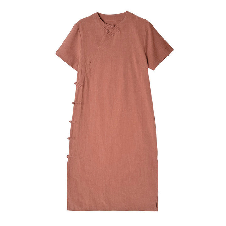 Abito midi cheongsam qipao con bottoni a rana, stile vintage estivo, in stile cinese , Buddha Stones