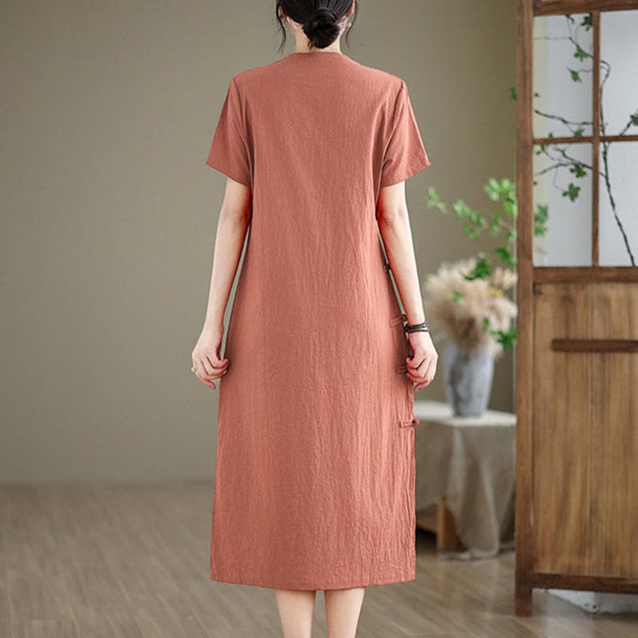 Abito midi cheongsam qipao con bottoni a rana, stile vintage estivo, in stile cinese , Buddha Stones - image 3