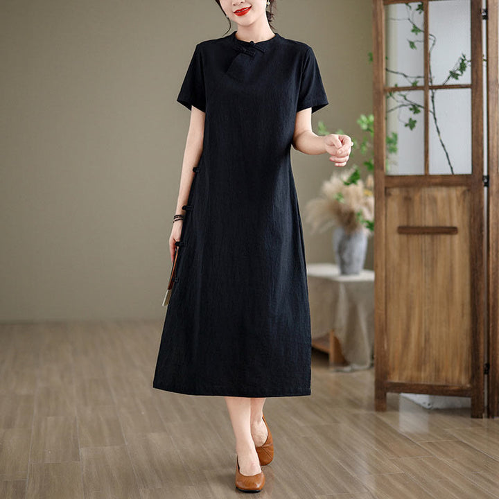 Abito midi cheongsam qipao con bottoni a rana, stile vintage estivo, in stile cinese , Buddha Stones