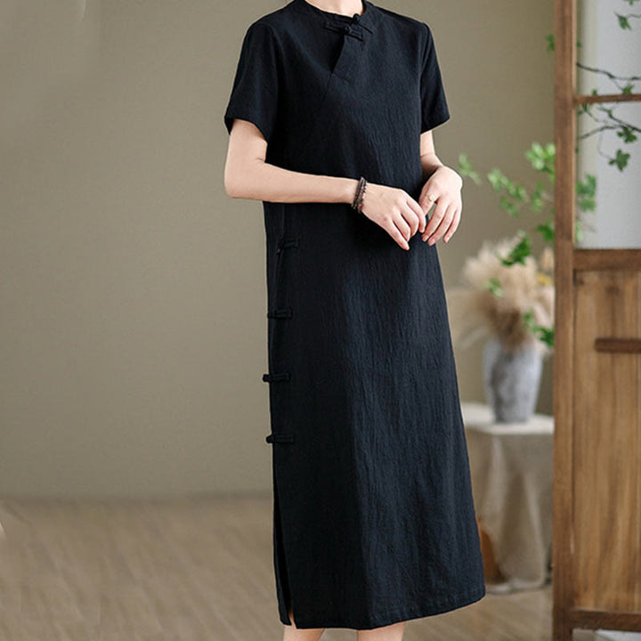 Abito midi cheongsam qipao con bottoni a rana, stile vintage estivo, in stile cinese , Buddha Stones