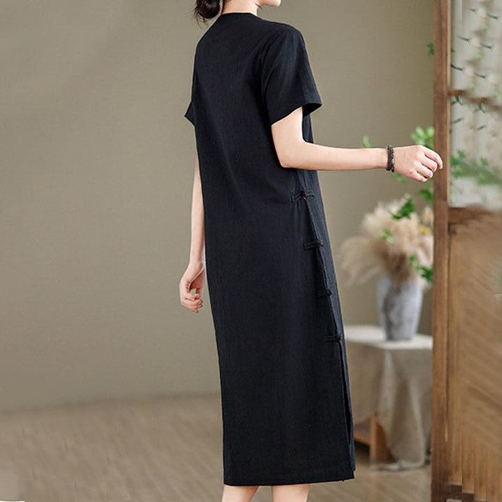 Abito midi cheongsam qipao con bottoni a rana, stile vintage estivo, in stile cinese , Buddha Stones