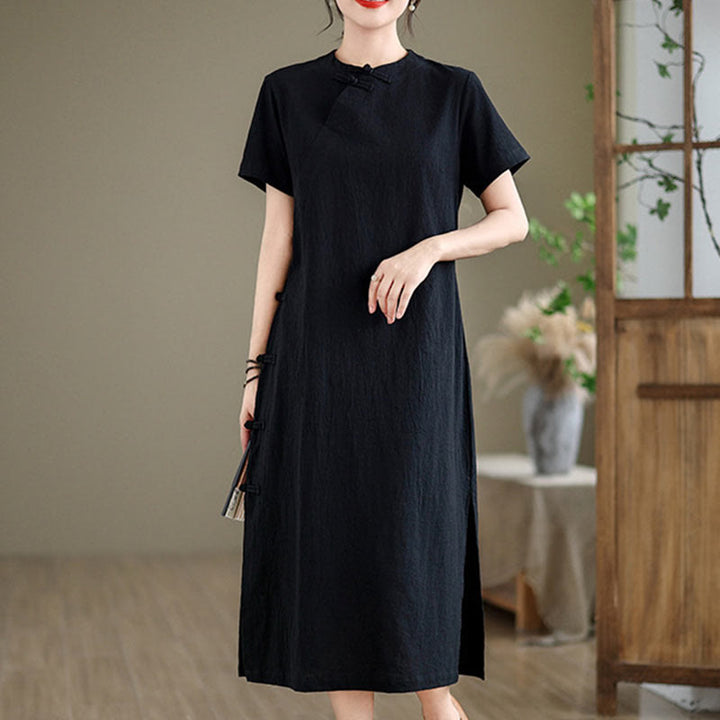 Abito midi cheongsam qipao con bottoni a rana, stile vintage estivo, in stile cinese , Buddha Stones