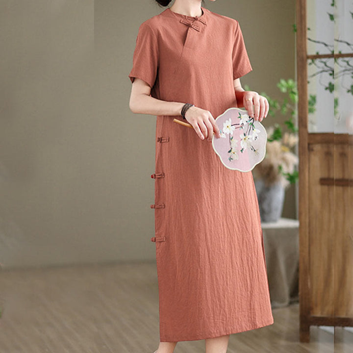 Abito midi cheongsam qipao con bottoni a rana, stile vintage estivo, in stile cinese , Buddha Stones