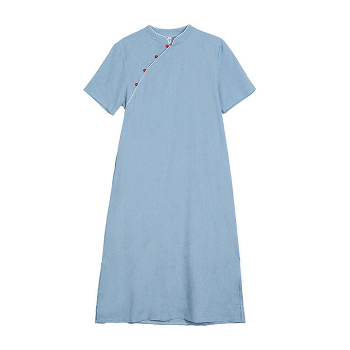 Abito midi cinese in cotone e lino, stile cheongsam, con tasche, in jacquard vintage, tinta unita, Buddha Stones - image 12