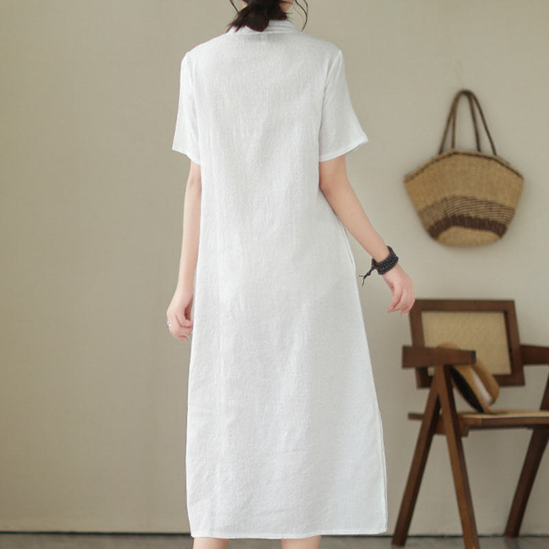Abito midi cinese in cotone e lino, stile cheongsam, con tasche, in jacquard vintage, tinta unita, Buddha Stones - image 15