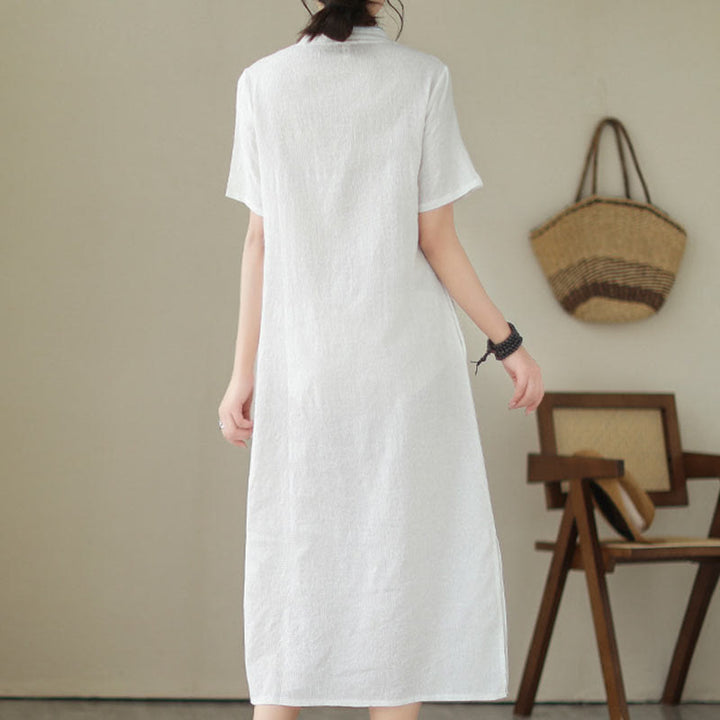 Abito midi cinese in cotone e lino, stile cheongsam, con tasche, in jacquard vintage, tinta unita, Buddha Stones - image 15