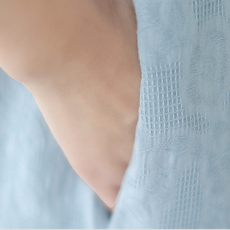 Abito midi cheongsam qipao a maniche corte in cotone e lino jacquard tinta unita con tasche e Buddha Stones - image 10