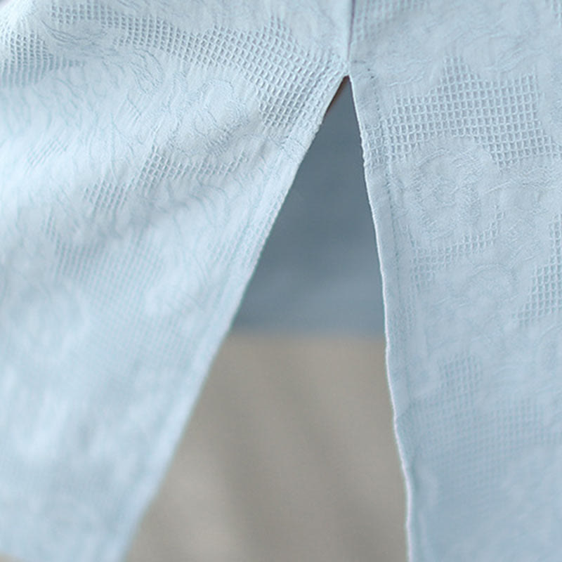 Abito midi cheongsam qipao a maniche corte in cotone e lino jacquard tinta unita con tasche e Buddha Stones - image 11