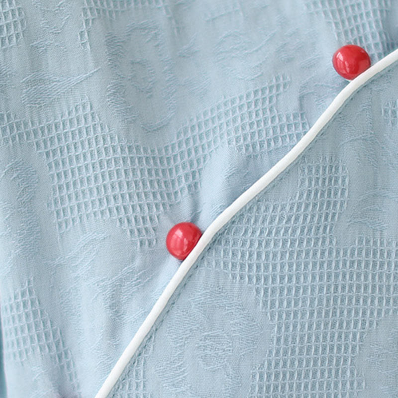 Abito midi cheongsam qipao a maniche corte in cotone e lino jacquard tinta unita con tasche e Buddha Stones - image 8