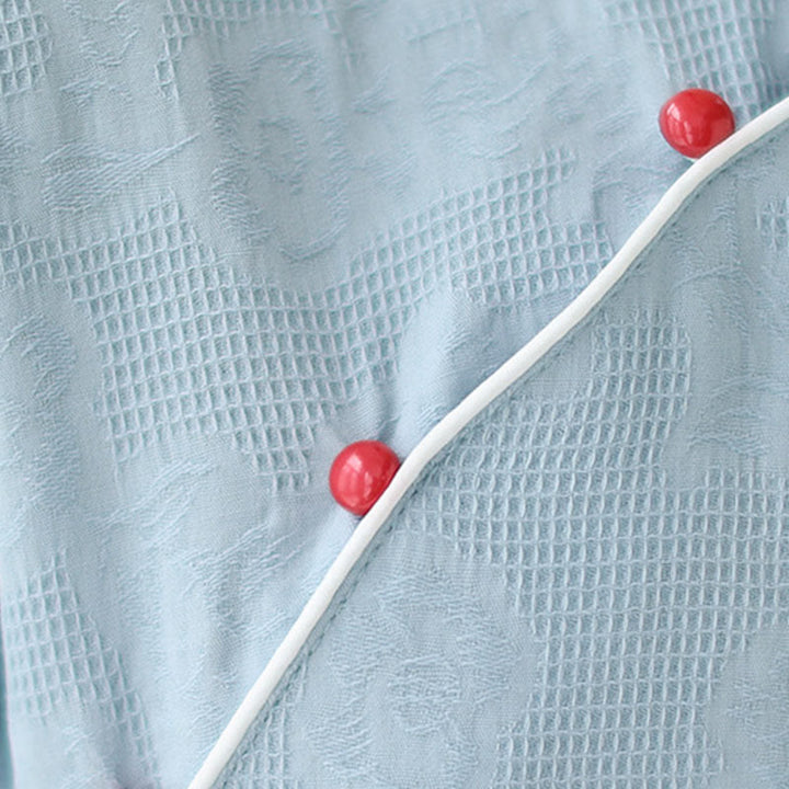 Abito midi cheongsam qipao a maniche corte in cotone e lino jacquard tinta unita con tasche e Buddha Stones - image 8