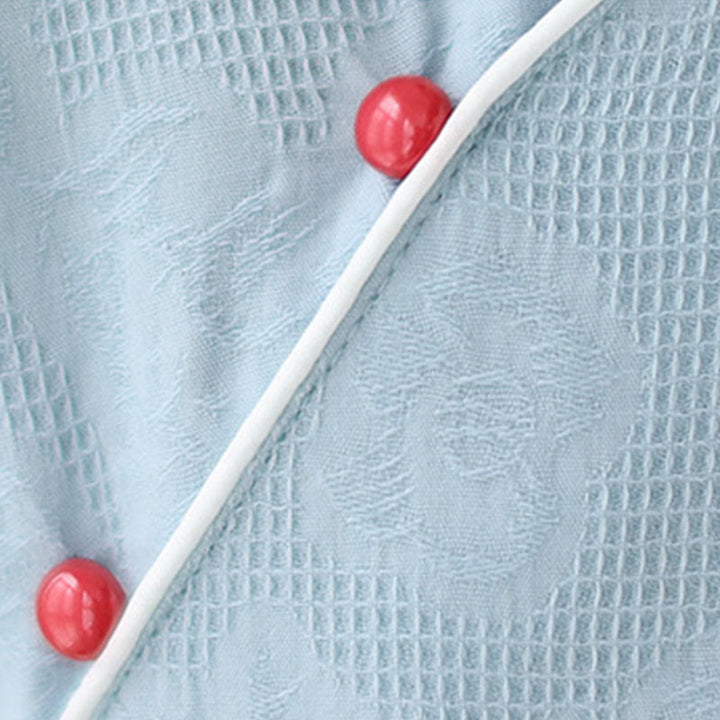 Abito midi cheongsam qipao a maniche corte in cotone e lino jacquard tinta unita con tasche e Buddha Stones - image 7