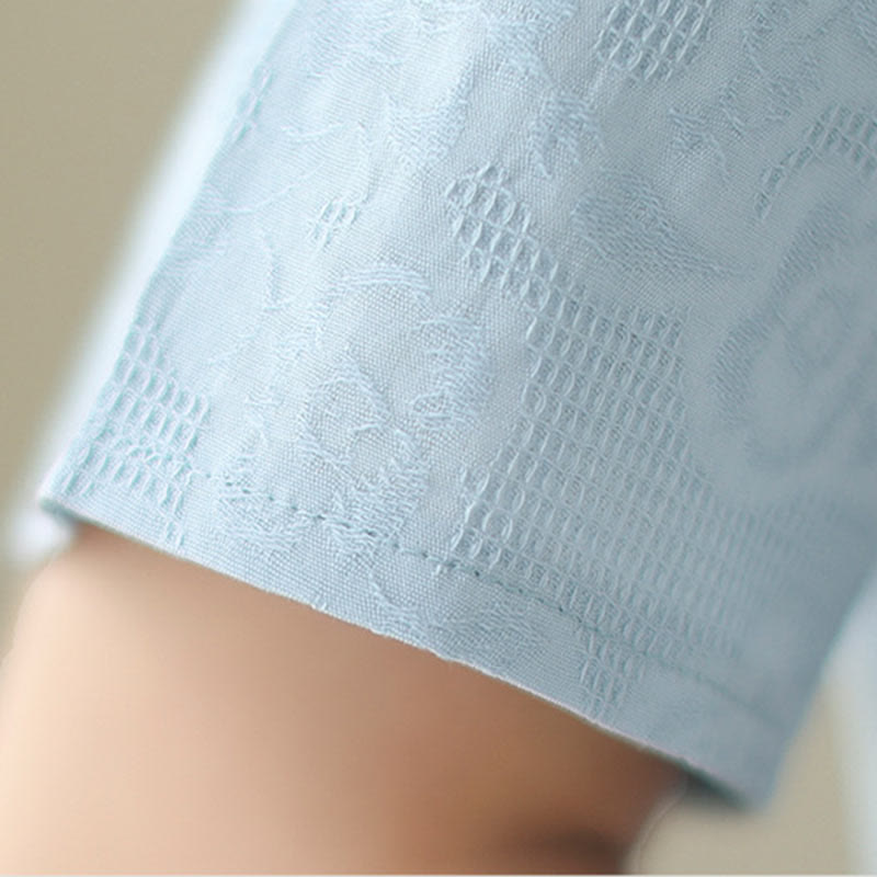 Abito midi cheongsam qipao a maniche corte in cotone e lino jacquard tinta unita con tasche e Buddha Stones - image 9