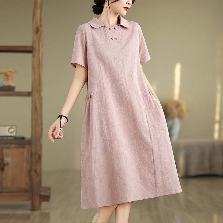 Abito midi casual in lino e cotone con tasche, in jacquard con revers , Buddha Stones - Rosa - US8-10, UK/AU12-14, EU40-42 (2XL) - image 27