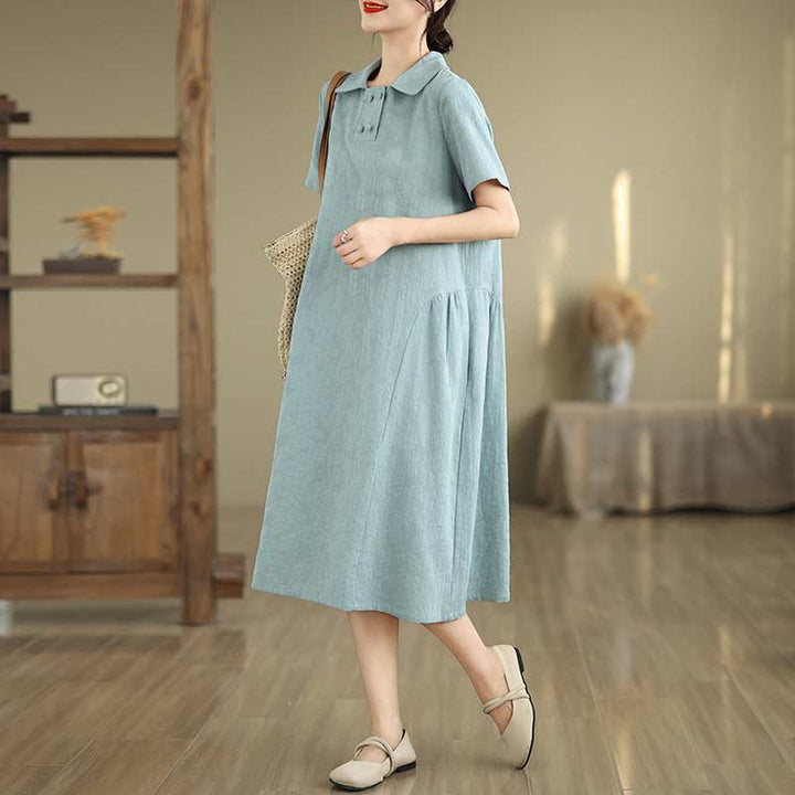 Abito midi casual in lino e cotone con tasche, in jacquard con revers , Buddha Stones - Turchese pallido - US8-10, UK/AU12-14, EU40-42 (2XL) - image 21