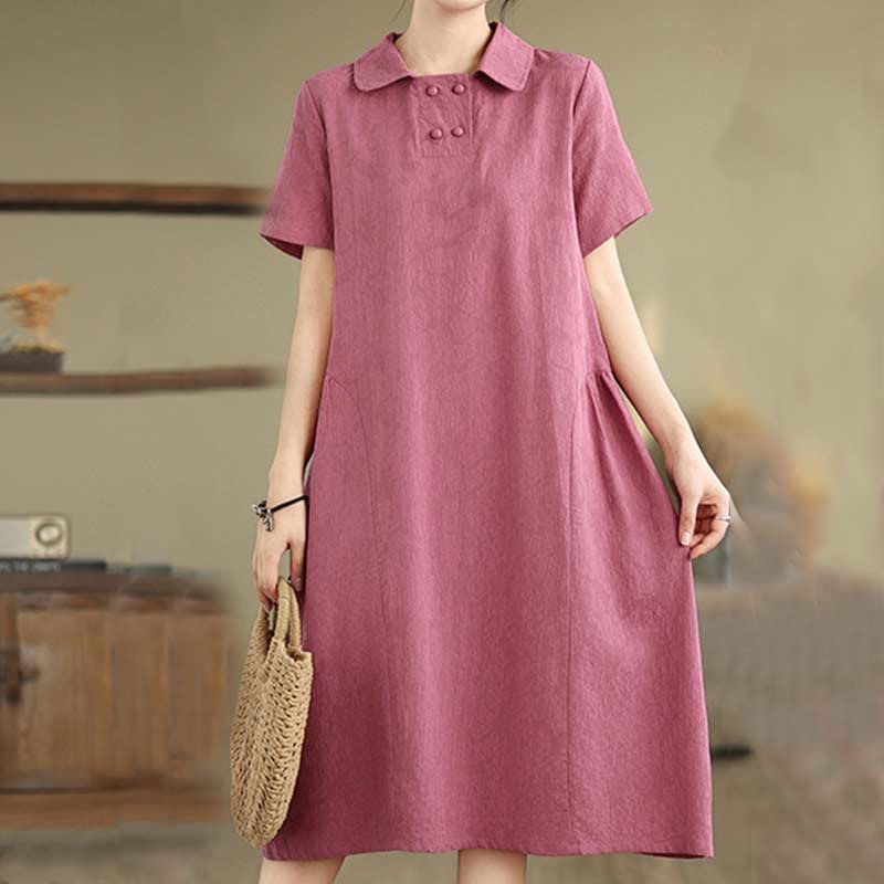 Abito midi casual in lino e cotone con tasche, in jacquard con revers , Buddha Stones - Rosso viola medio - US8-10, UK/AU12-14, EU40-42 (2XL) - image 0