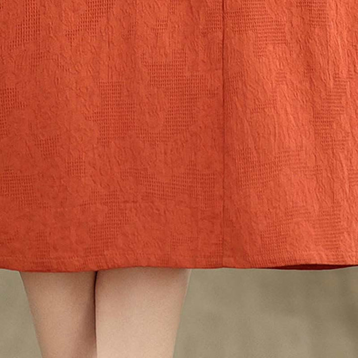 Abito midi in lino e cotone con maniche corte, tasche e revers in jacquard tinta unita Buddha Stones - image 20