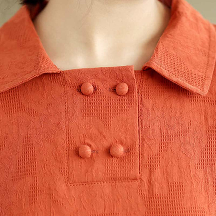 Abito midi in lino e cotone con maniche corte, tasche e revers in jacquard tinta unita Buddha Stones - image 16