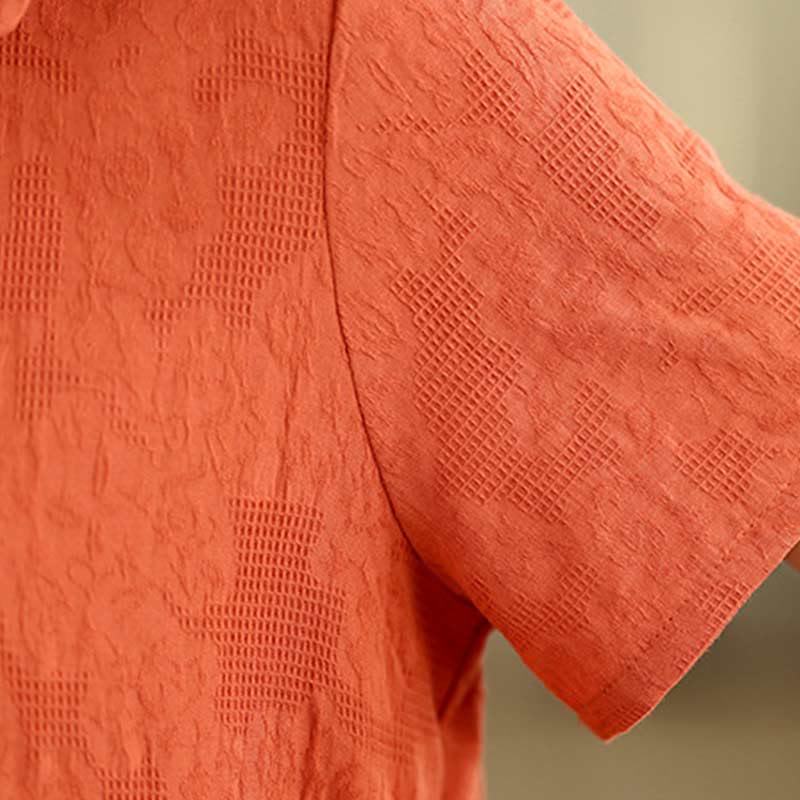 Abito midi in lino e cotone con maniche corte, tasche e revers in jacquard tinta unita Buddha Stones - image 18