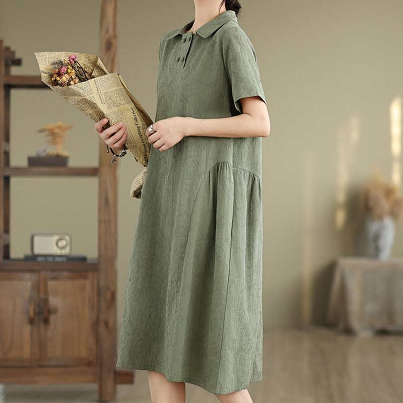 Abito midi casual in lino e cotone con tasche, in jacquard con revers , Buddha Stones - image 6