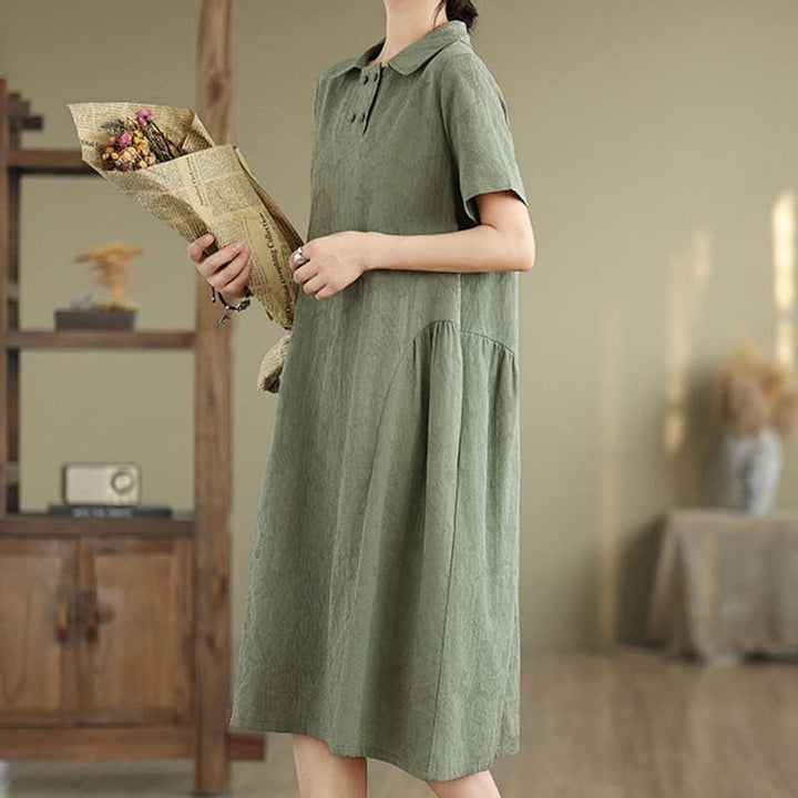 Abito midi casual in lino e cotone con tasche, in jacquard con revers , Buddha Stones - image 6