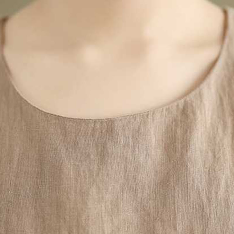 Abito midi in lino e cotone senza maniche con tasche, motivo Buddha Stones Spring Plain Irregular - image 6