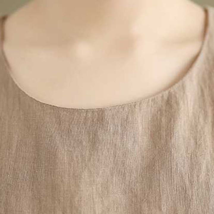 Abito midi in lino e cotone senza maniche con tasche, motivo Buddha Stones Spring Plain Irregular - image 6