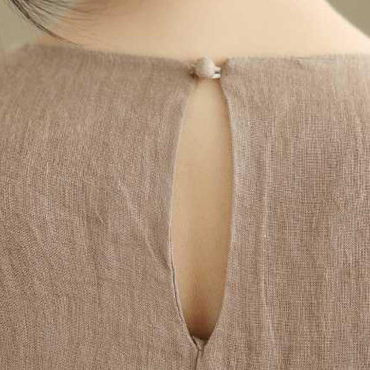 Abito midi in lino e cotone senza maniche con tasche, motivo Buddha Stones Spring Plain Irregular - image 7