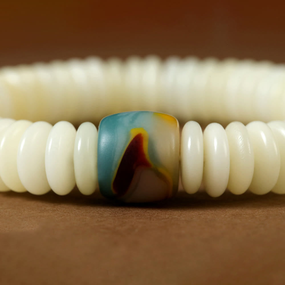Bracciale Mala da polso con nappa della saggezza in pietra naturale bianca Bodhi di Buddha Stones
