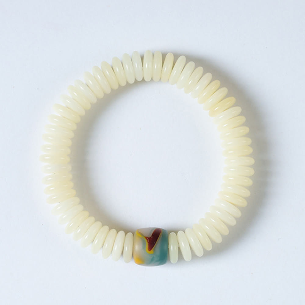 Bracciale Mala da polso con nappa della saggezza in pietra naturale bianca Bodhi di Buddha Stones