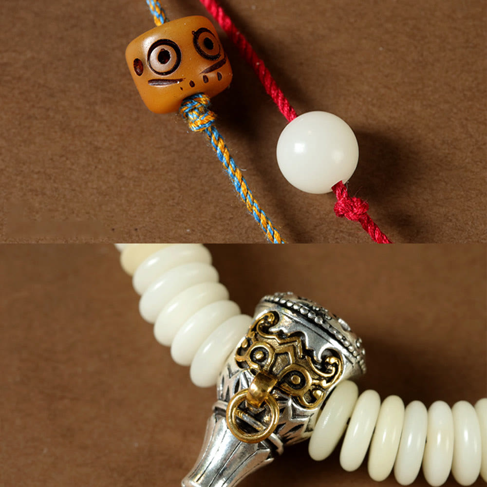 Bracciale Mala da polso con nappa della saggezza in pietra naturale bianca Bodhi di Buddha Stones