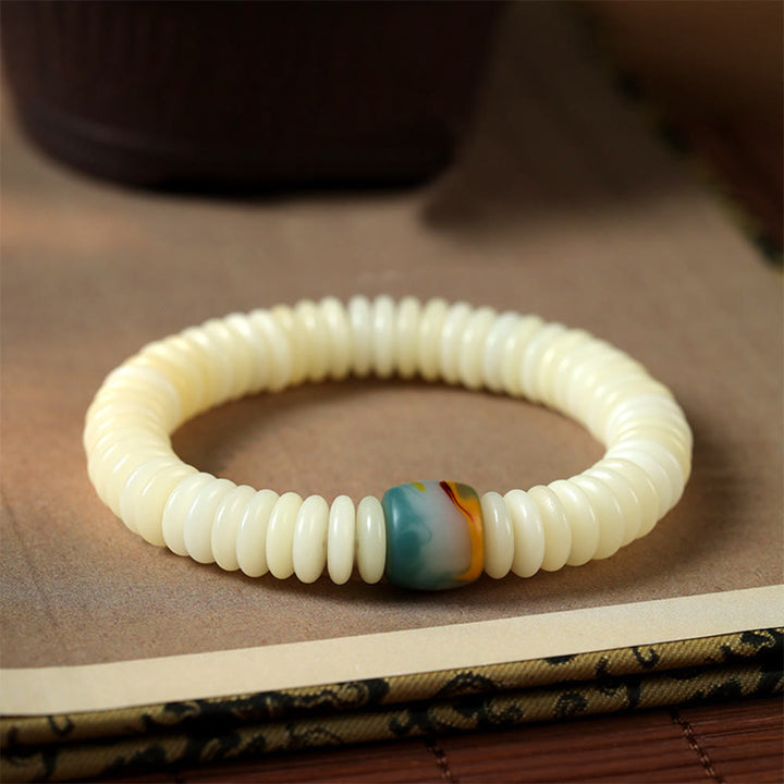 Bracciale Mala da polso con nappa della saggezza in pietra naturale bianca Bodhi di Buddha Stones