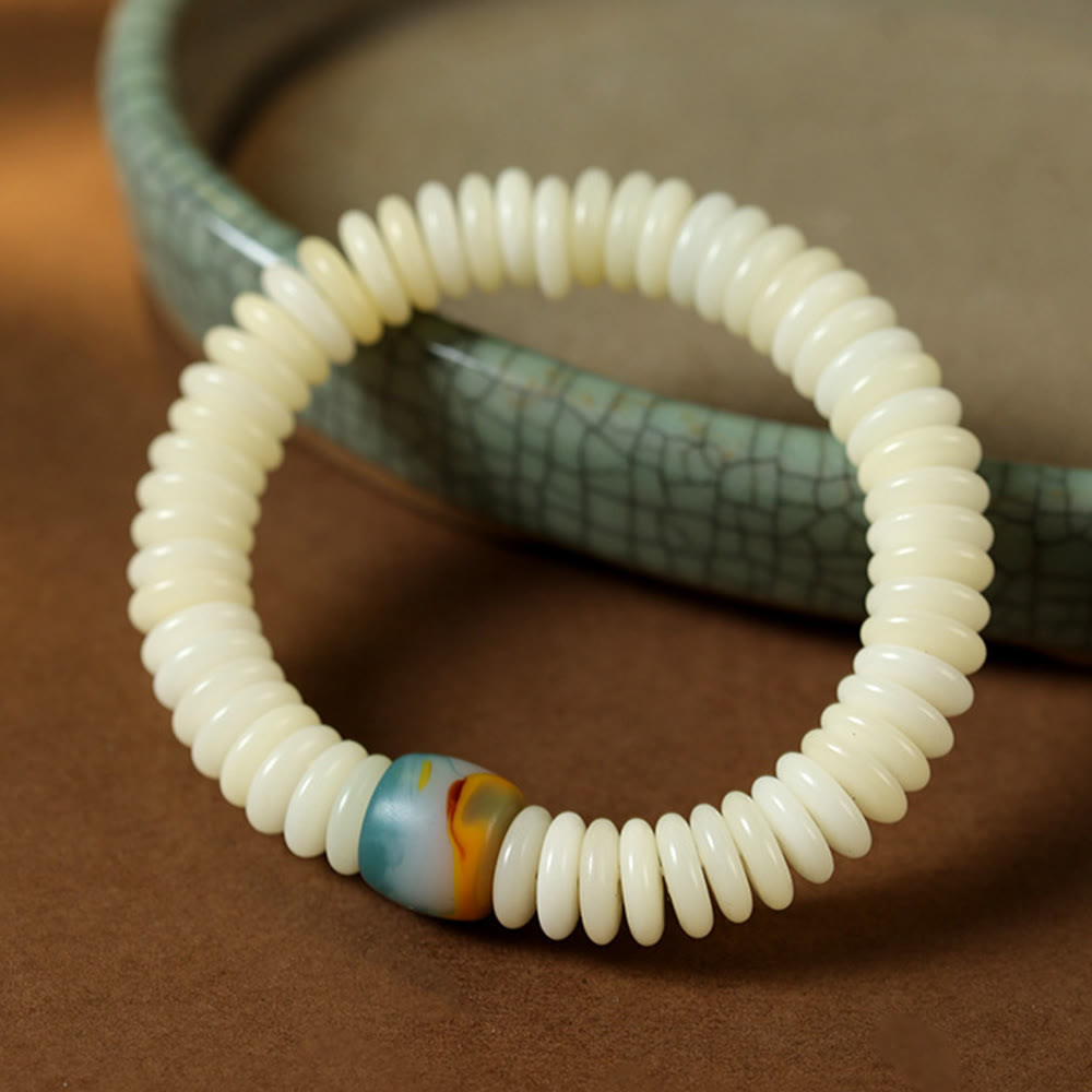Bracciale Mala da polso con nappa della saggezza in pietra naturale bianca Bodhi di Buddha Stones