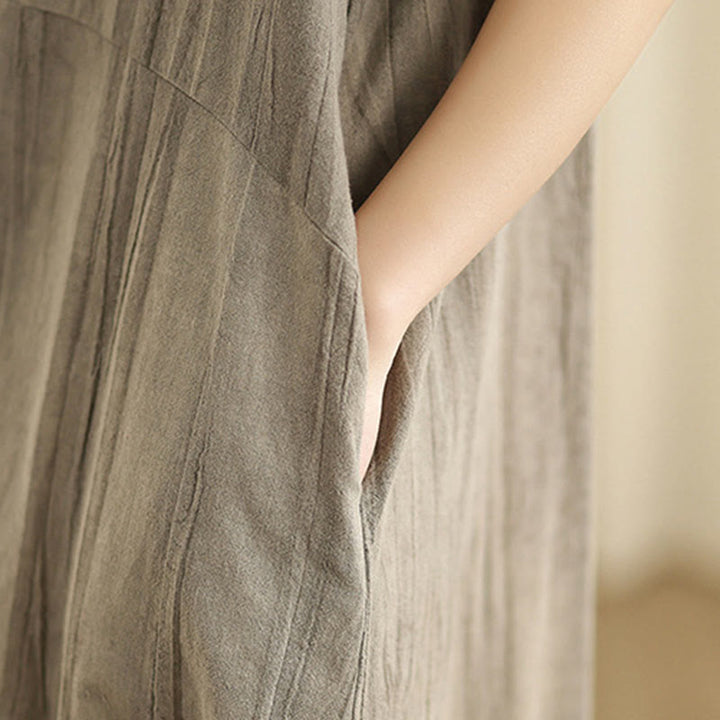 Abito midi senza maniche in lino ramiè con tasche e bottoni cinesi a forma di rana, con tintura tie-dye Buddha Stones - image 16