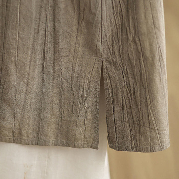 Abito midi senza maniche in lino ramiè con tasche e bottoni cinesi a forma di rana, con tintura tie-dye Buddha Stones - image 17