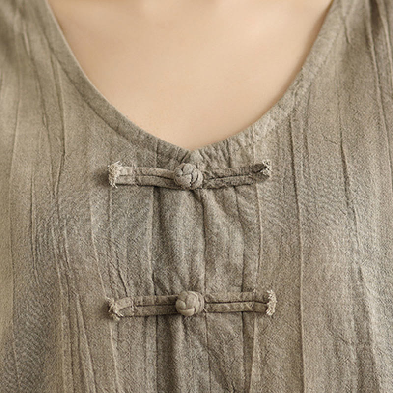 Abito midi senza maniche in lino ramiè con tasche e bottoni cinesi a forma di rana, con tintura tie-dye Buddha Stones - image 14