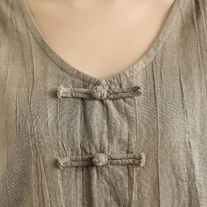 Abito midi senza maniche in lino ramiè con tasche e bottoni cinesi a forma di rana, con tintura tie-dye Buddha Stones - image 14